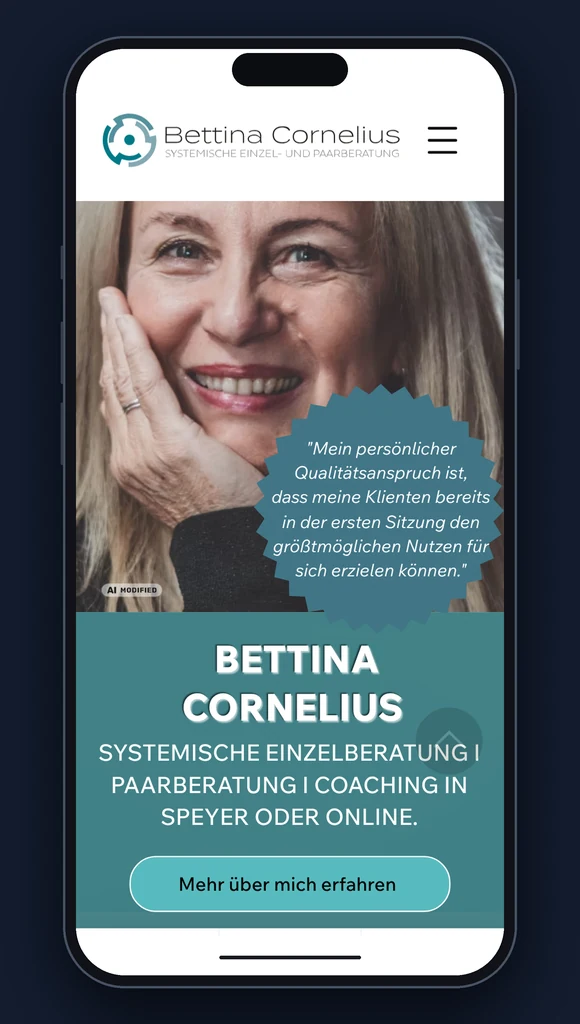 Mobilansicht der Website von Bettina Cornelius Coaching
